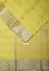 Pastel Lemon Yellow - Maheswari - Premium Cotton Silk with Floral Border and Buttas - Perfect for Festive Wear