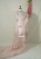 Pastel Blus Pink - Maheswari - Premium Cotton Tissue Silk with Zari Waving and zardosi Embroidery Work in Pallu - Perfect for Festive Wear