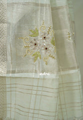 Pastel Pista Green - Maheswari - Premium Cotton Tissue Silk with Zari Waving and zardosi Embroidery Work in Pallu - Perfect for Festive Wear
