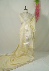 Sandal Beige - Maheswari - Premium Cotton Tissue Silk with Zari Waving and zardosi Embroidery Work in Pallu - Perfect for Festive Wear