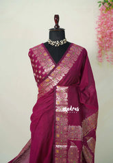 Beet Pink - Maheswari - Lightweight Cotton Silk Plain Body with Grand blouse - Best for Small Functions