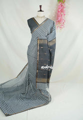 White & Black - Maheswari - Nayanthra Inspired Premium Lightweight Cotton Silk with Small Border - Perfect for Festive Wear