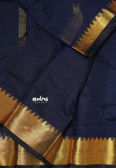 Navy blue - Maheswari - lightweigt cotton silk with rich gold border