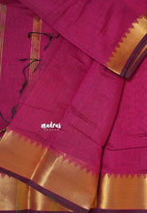 Beet pink - Maheswari - lightweigt cotton silk with rich gold border