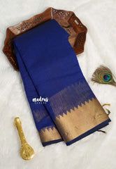 MS Blue - Maheswari - lightweigt cotton silk with rich gold border