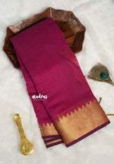 Beet pink - Maheswari - lightweigt cotton silk with rich gold border