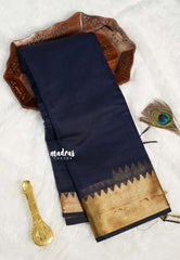 Navy blue - Maheswari - lightweigt cotton silk with rich gold border