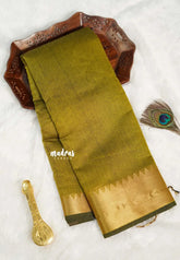 Warm olive - Maheswari - lightweigt cotton silk with rich gold border
