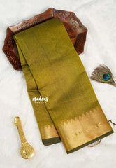Warm olive - Maheswari - lightweigt cotton silk with rich gold border