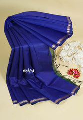 MS Blue - Maheswari - Premium lightweight cotton silk with contrast pallu and blouse
