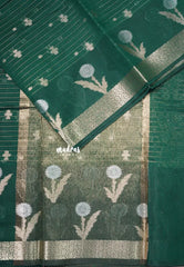 Emerald Green - Maheswari - Lightweight cotton silk saree Stripes Weaving body with Buttas - Best for Small Functions
