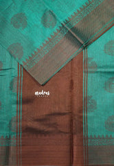 Peacock Green - Maheswari - Lightweight cotton silk saree Thread Weaving body with Buttas - Best for Small Functions