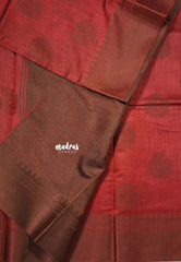 Rust Red - Maheswari - Lightweight cotton silk saree Thread Weaving body with Buttas - Best for Small Functions
