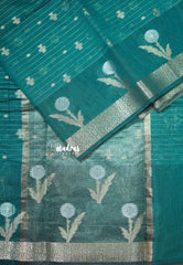 Peacock Green - Maheswari - Lightweight cotton silk saree Stripes Weaving body with Buttas - Best for Small Functions