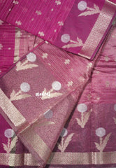 Magenta Purple - Maheswari - Lightweight cotton silk saree Stripes Weaving body with Buttas - Best for Small Functions