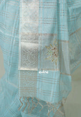 Sky Melody Blue - Maheswari - Premium Cotton Tissue Silk with Zari Waving and zardosi Embroidery Work in Pallu - Perfect for Festive Wear