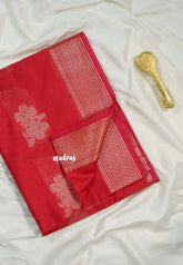Dual Shade Red - Maheswari - Cotton Silk with Buttas and Small Border - Best for Small Functions