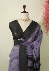 Lilac Glow - Maheswari - Lightweight Cotton Silk Saree with Temple Border - Perfect for Small Functions