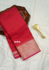 Carmine Red - Maheswari - Maheswari cotton silk with tissue border - Best for Simple Functions