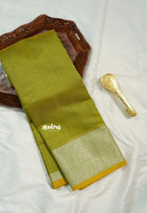 Dual Shade Yellowish Green - Maheswari - Maheswari cotton silk with tissue border - Best for Simple Functions