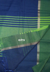 Navy Blue - Maheswari - Lightweight cotton Silk Saree Horizontal Stripes with Skirt Border - Best for Small Funcitons