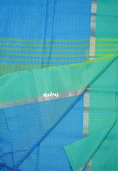 Olympic Blue - Maheswari - Lightweight cotton Silk Saree Horizontal Stripes with Skirt Border - Best for Small Funcitons