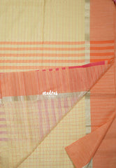 Sandal Beige - Maheswari - Lightweight cotton Silk Saree Horizontal Stripes with Ganga Jamuna Skirt Border - Best for Small Funcitons