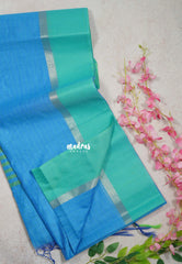 Olympic Blue - Maheswari - Lightweight cotton Silk Saree Horizontal Stripes with Skirt Border - Best for Small Funcitons