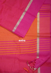 Dual Shade Queen's Pink - Maheswari - Lightweight cotton Silk Saree Horizontal Stripes with Skirt Border - Best for Small Funcitons