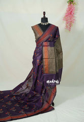 Muted Plum Purple - Maheswari - Premium Cotton Silk Saree Banarasi Weaving Body with Border - Best for Small Functions