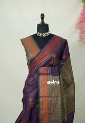 Muted Plum Purple - Maheswari - Premium Cotton Silk Saree Banarasi Weaving Body with Border - Best for Small Functions
