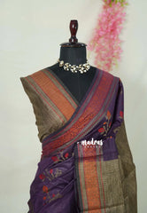 Muted Plum Purple - Maheswari - Premium Cotton Silk Saree Banarasi Weaving Body with Border - Best for Small Functions