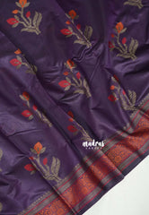 Muted Plum Purple - Maheswari - Premium Cotton Silk Saree Banarasi Weaving Body with Border - Best for Small Functions