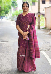 Zara Malgudi Fusion printed silk kantha stitch prints winered - Madras Sarees