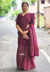 Zara Malgudi Fusion printed silk kantha stitch prints winered - Madras Sarees