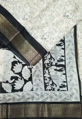 Ivory white - Malgudi printed silk pichwai prints with zari border Design 4 - Best for Office Wear | Casual Wear
