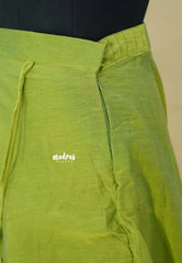 Ivory Cream with Green - Mamitha - Full flare chanderi silk skirt with raw silk shirt combo