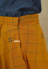 Grey with Mustard Yellow - Mamitha - Full flare cotton skirt with raw silk shirt combo