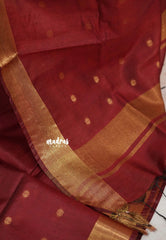 Majestic Maroon - Mangalgiri semi pattu buttas body with zari border