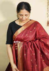 Majestic Maroon - Mangalgiri semi pattu buttas body with zari border