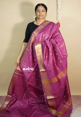 Magenta Pink - Mangalgiri semi pattu buttas body with zari border
