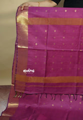 Magenta Pink - Mangalgiri semi pattu buttas body with zari border