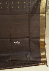 Dark Chocolate Brown - Mangalgiri semi pattu buttas body with zari border