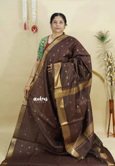 Coffee Brown - Mangalgiri semi pattu buttas body with zari border