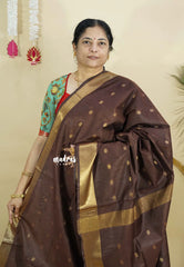 Coffee Brown - Mangalgiri semi pattu buttas body with zari border