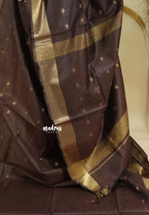 Coffee Brown - Mangalgiri semi pattu buttas body with zari border