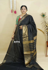 Black - Mangalgiri semi pattu with golden getti border