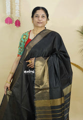 Black - Mangalgiri semi pattu with golden getti border