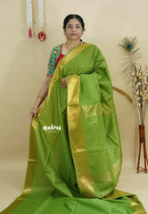 Pretty Parrot Green - Mangalgiri semi pattu with golden getti border
