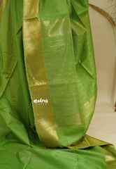 Pretty Parrot Green - Mangalgiri semi pattu with golden getti border